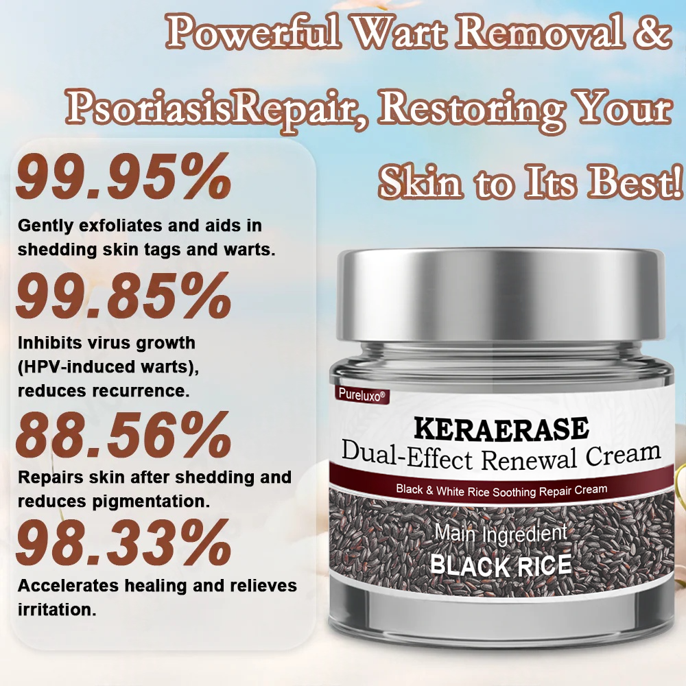 Pureluxo® KERAERASE Dual-Effect Renewal Cream — MHRA-certified treatment for abnormal skin growths and damage (suitable for warts, seborrhoeic keratosis, skin tags, keratin build-up, pigmentation, age spots, hyperplasia, and more).