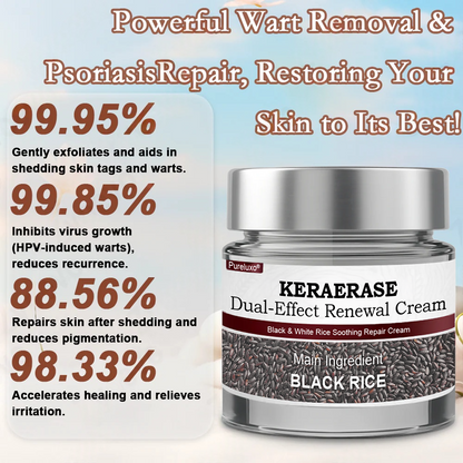 Pureluxo® KERAERASE Dual-Effect Renewal Cream — MHRA-certified treatment for abnormal skin growths and damage (suitable for warts, seborrhoeic keratosis, skin tags, keratin build-up, pigmentation, age spots, hyperplasia, and more).